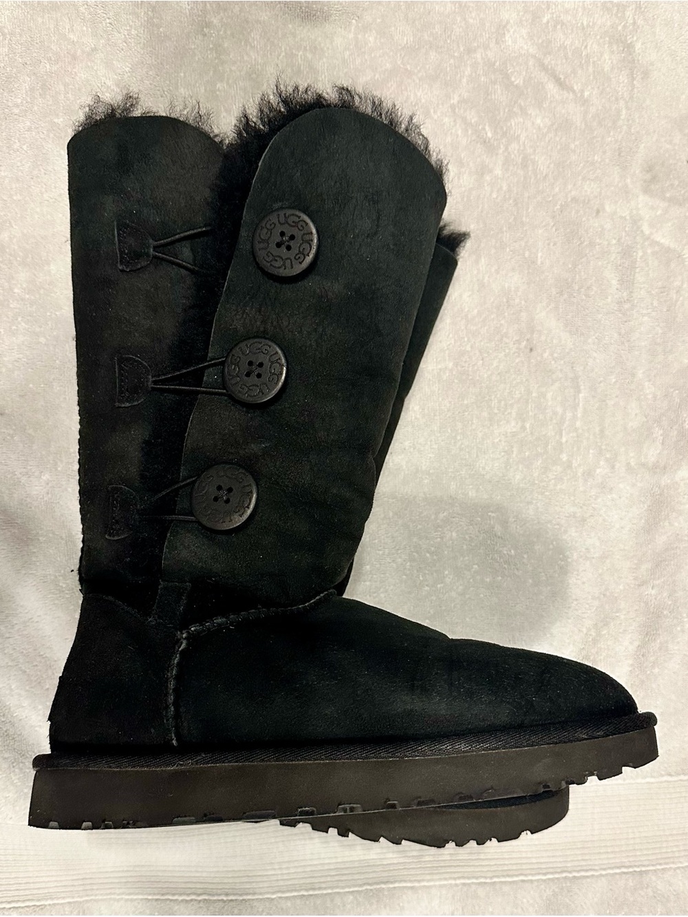 UGG Black Button-Front Tall Suede Shearling Boots
